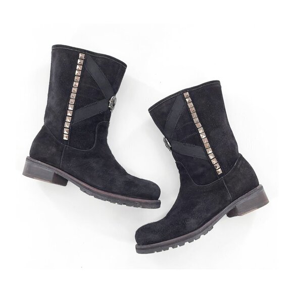 JOHN RICHMOND Beaded Scull Studded Suede Mid-Calf Boots - Picture 11 of 15